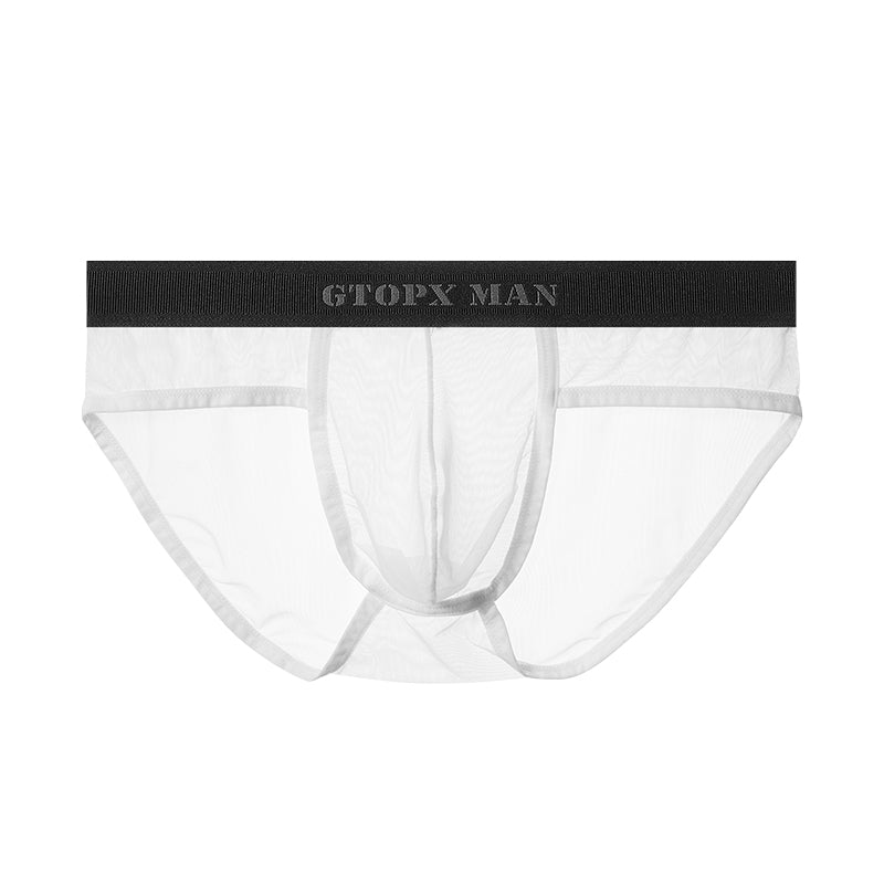 GTOPX MAN Low Waistline Sexy Briefs Transparent Guaze Ice Silk Men Thin Big Pouch U Convex Underwear