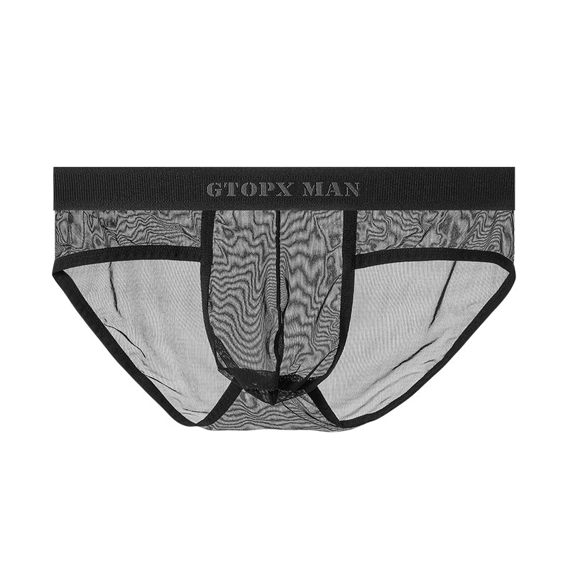 GTOPX MAN Low Waistline Sexy Briefs Transparent Guaze Ice Silk Men Thin Big Pouch U Convex Underwear