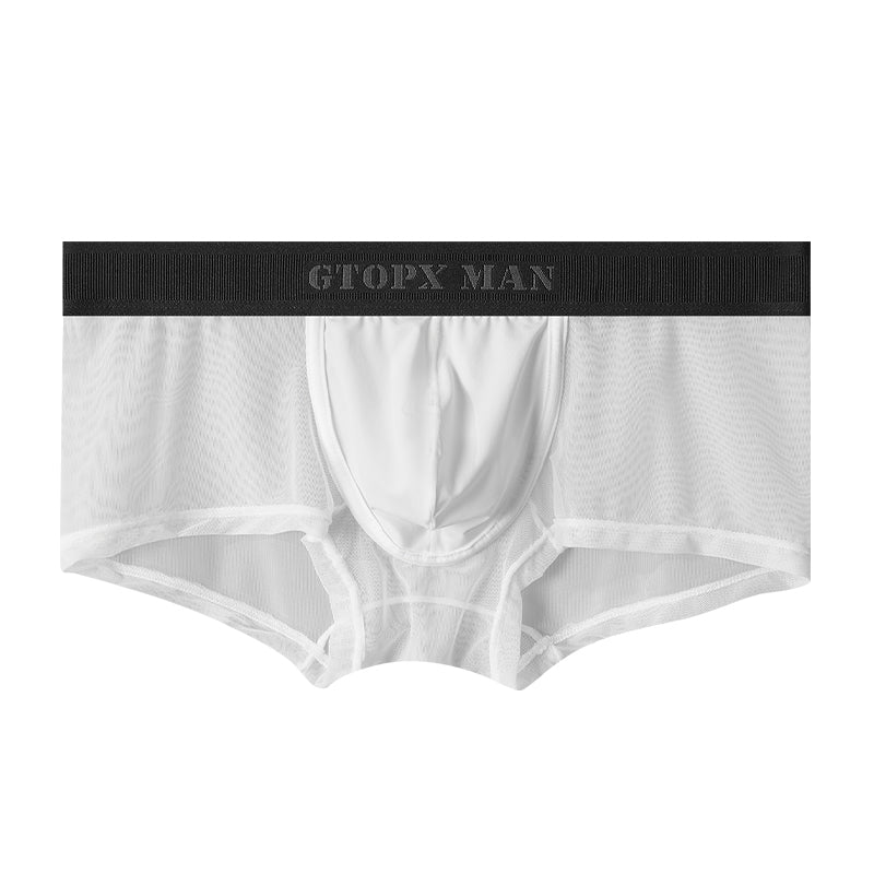 GTOPX MAN Transparent Guaze Boxer Low Waistline Sexy Ice Silk Men Thin U Convex Underwear