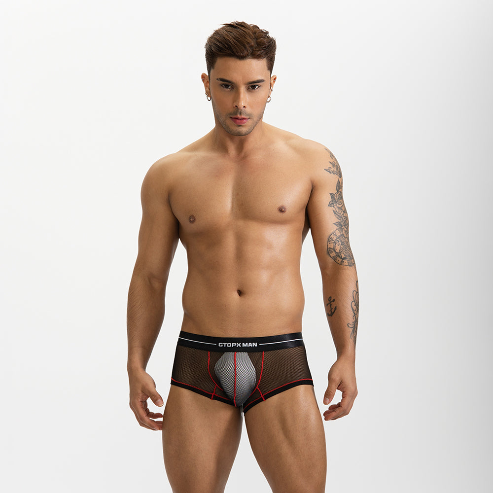 GTOPX MAN Boxers Ice Silk Sexy Low Waistline Transparent Guaze  Fashion U Convex Pouch Underwear