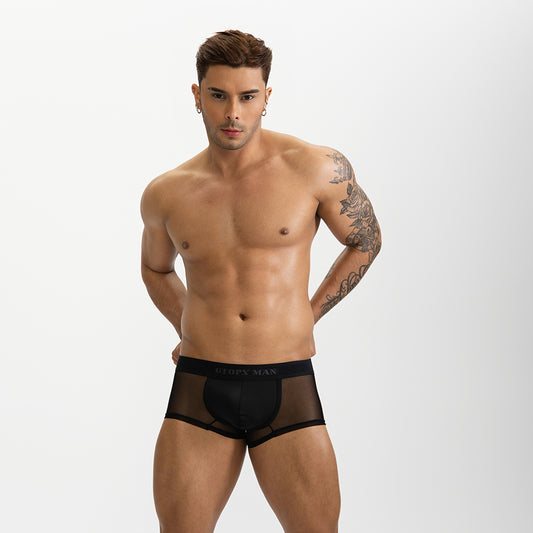 GTOPX MAN Transparent Guaze Boxer Low Waistline Sexy Ice Silk Men Thin U Convex Underwear