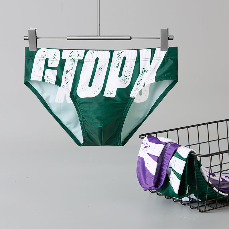 Men's Sexy Low Rise Swim Briefs Printed Swimwear Trunks for Beach Pool Party