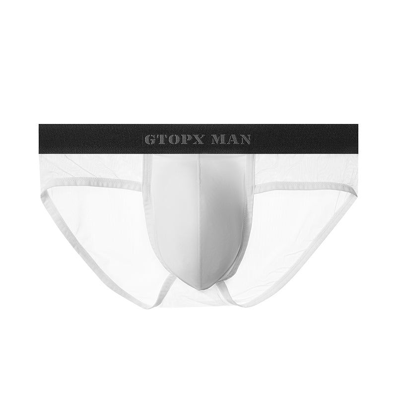 GTOPX MAN Transparent Guaze Low Waistline Sexy Briefs Ice Silk Men Thin Big Pouch Frenulum U Convex Underwear