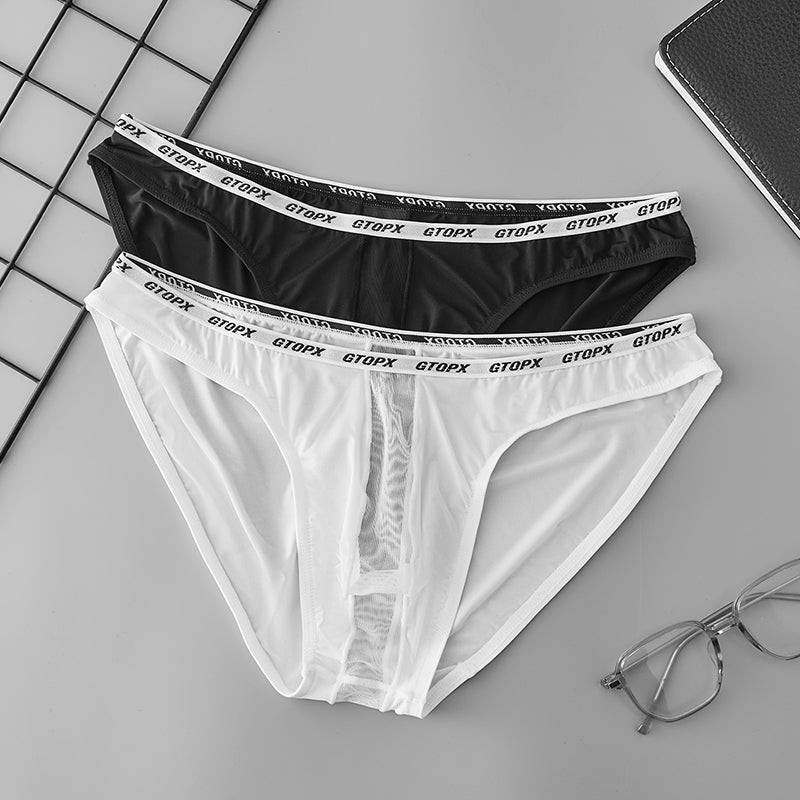 GTOPX MAN Ice Silk Briefs Sexy Low Waistline Transparent Guaze  Fashion U Convex PouchUnderwear