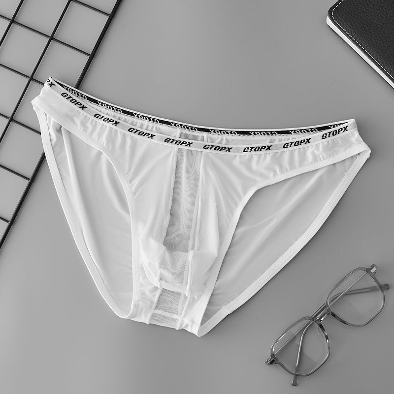 GTOPX MAN Ice Silk Briefs Sexy Low Waistline Transparent Guaze  Fashion U Convex PouchUnderwear