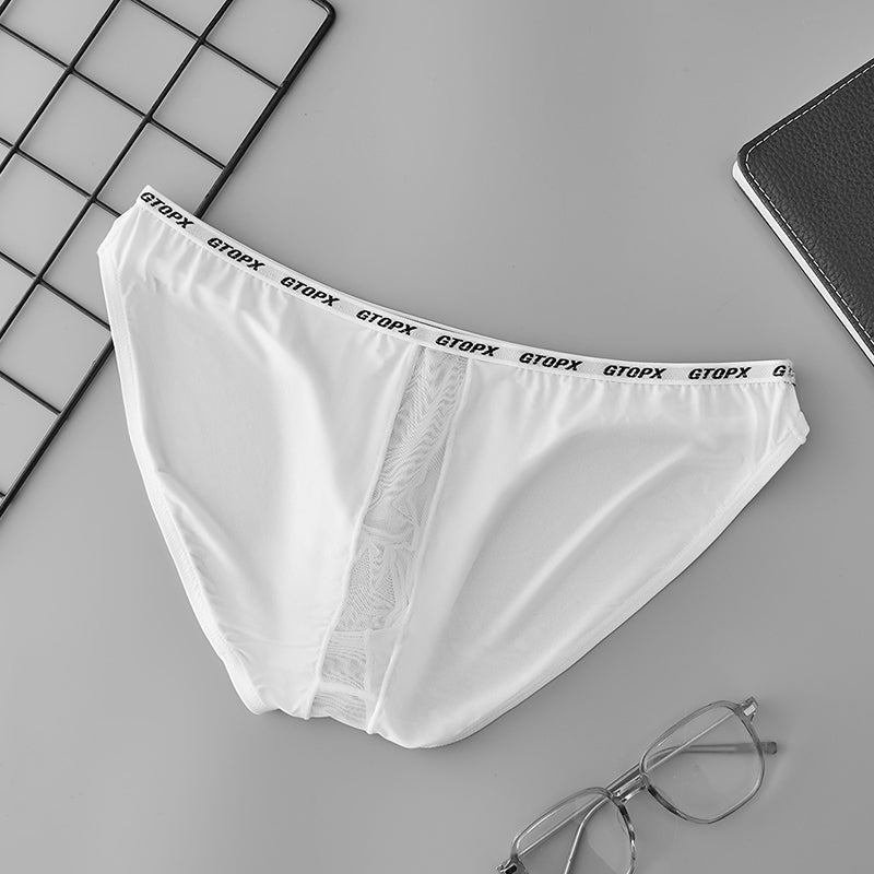 GTOPX MAN Ice Silk Briefs Sexy Low Waistline Transparent Guaze  Fashion U Convex PouchUnderwear