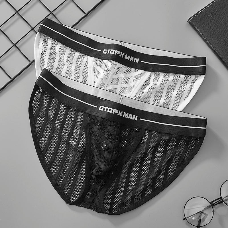 Male Ice Silk Sexy Mesh Low Waistline Briefs Man Transparent Underwear