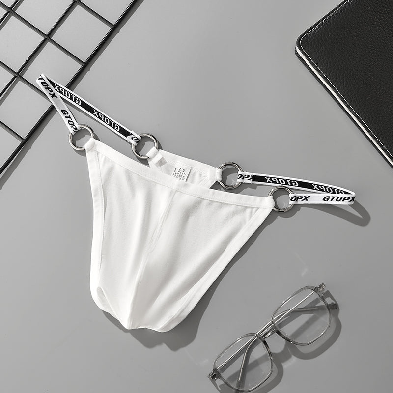 Metal Ring Shoulder Strap Sexy Low Waistline Fashion U Convex Pouch Thongs Underwear