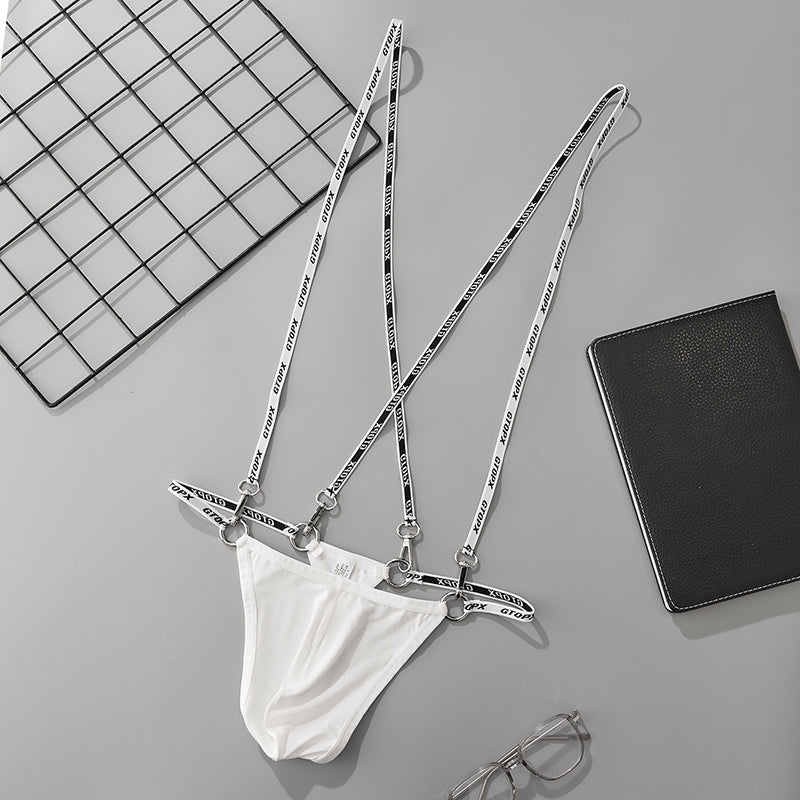 Metal Ring Shoulder Strap Sexy Low Waistline Fashion U Convex Pouch Thongs Underwear