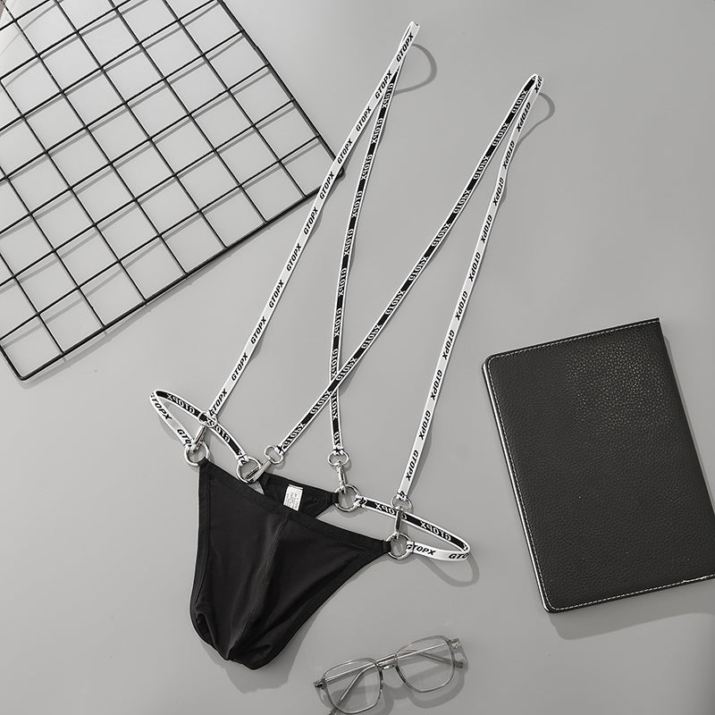 Metal Ring Shoulder Strap Sexy Low Waistline Fashion U Convex Pouch Thongs Underwear