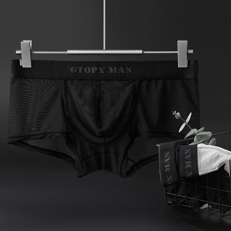 GTOPX MAN Transparent Boxers Guaze Low Waistline Sexy Ice Silk Men Thin Big Pouch U Convex Underwear