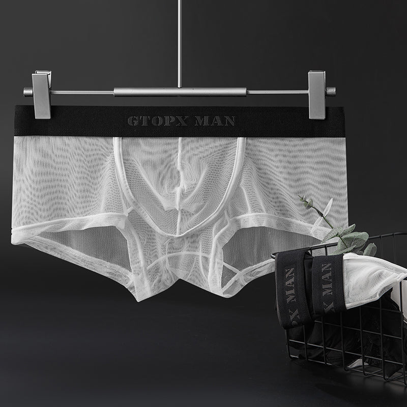 GTOPX MAN Transparent Boxers Guaze Low Waistline Sexy Ice Silk Men Thin Big Pouch U Convex Underwear