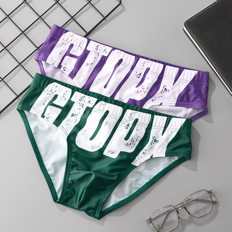 Men's Sexy Low Rise Swim Briefs Printed Swimwear Trunks for Beach Pool Party