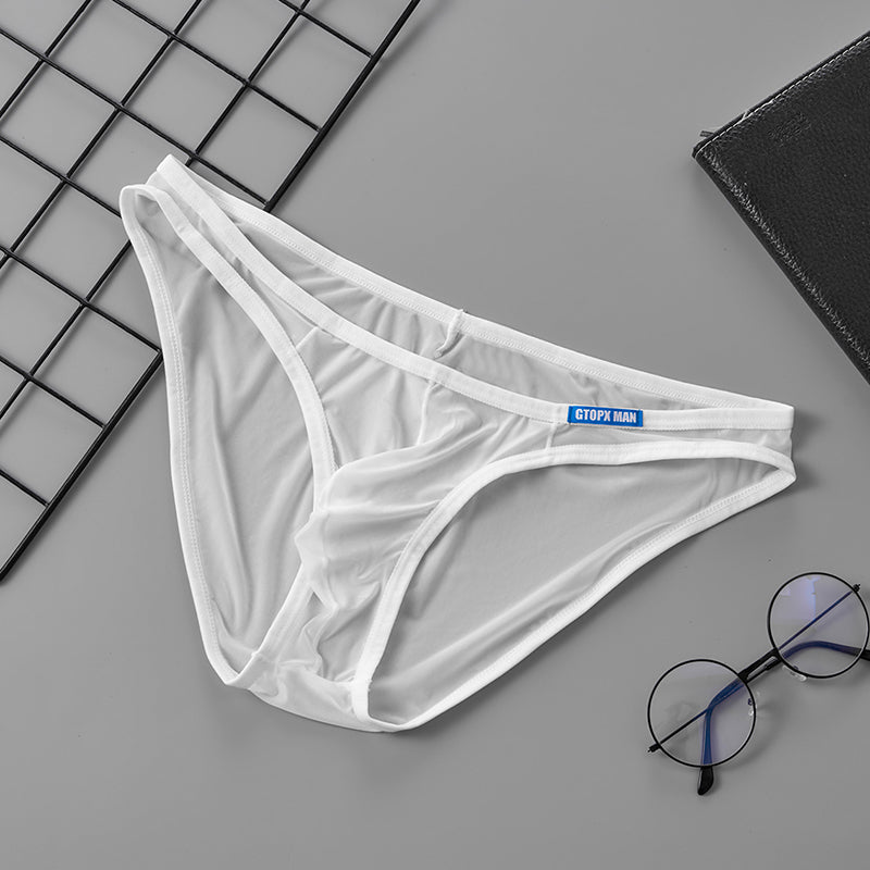 GTOPX MAN Thin Ice Silk Sexy Briefs Low Waistline Transparent U Convex Pouch Underwear