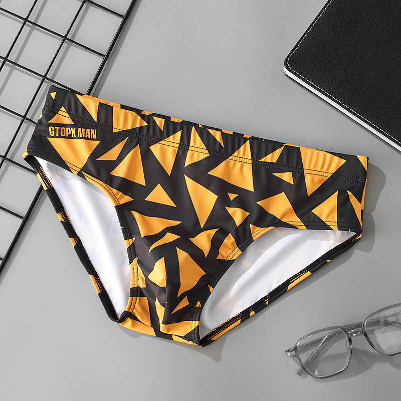 Men Low Waist Swim Briefs Color Block Quick Dry Racing Swimwear Beach Swimming Trunks