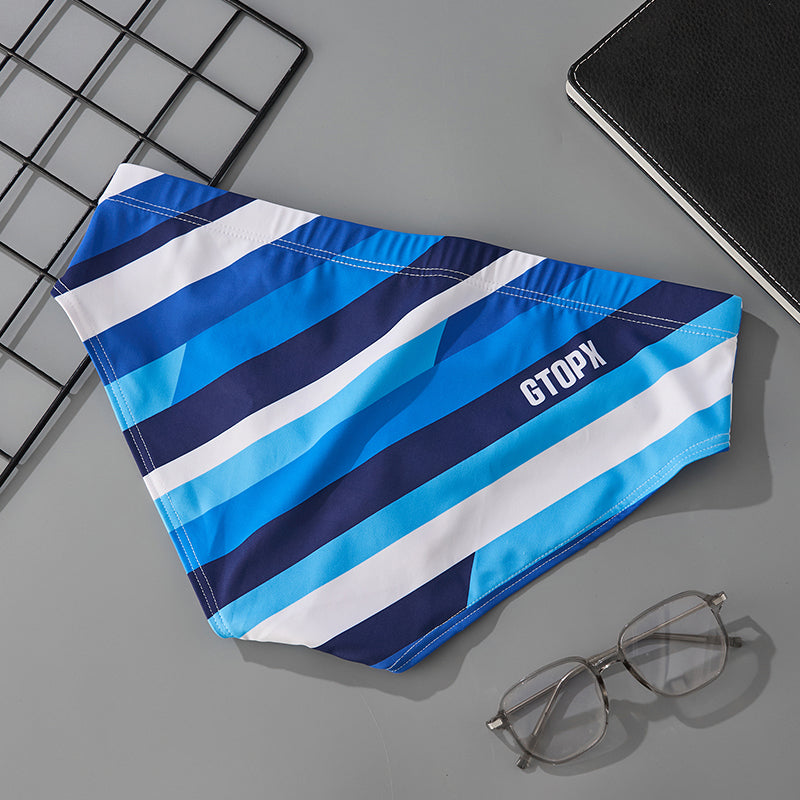 Men's Striped Swim Briefs Quick Dry Professional Racing Swim Trunks Low Waist Beach Swimming Shorts for Water Sports