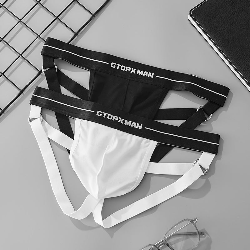 Male Metal Rings Sexy Low Waistline Fashion U Convex PouchThongs Underwear