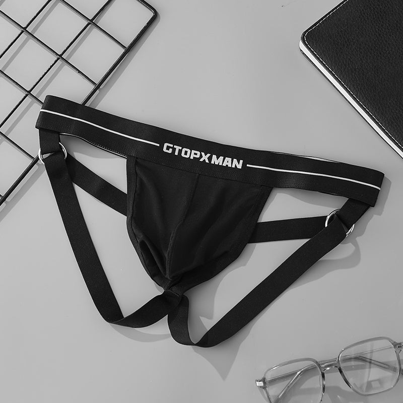 Male Metal Rings Sexy Low Waistline Fashion U Convex PouchThongs Underwear