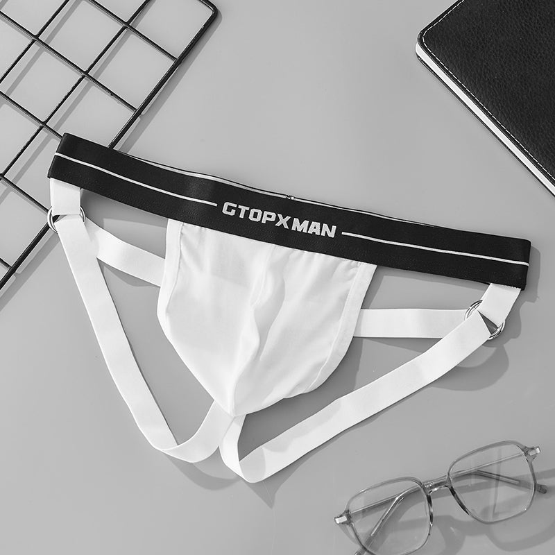 Male Metal Rings Sexy Low Waistline Fashion U Convex PouchThongs Underwear