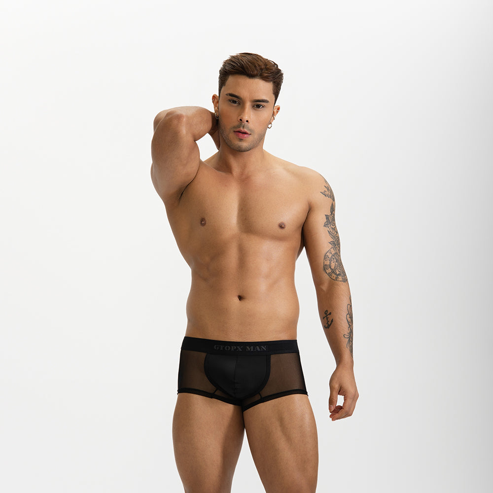 GTOPX MAN Transparent Guaze Boxer Low Waistline Sexy Ice Silk Men Thin U Convex Underwear